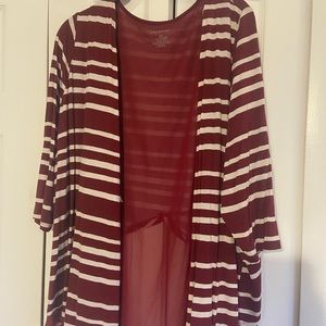 Lame Bryant cardigan 18/20 rich burgundy and white stripes